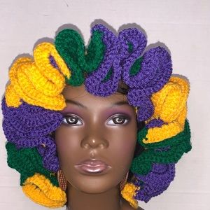 Mardi Gras colors Fat Tuesday New Orleans HANDMADE Crochet Ruffle  HAT